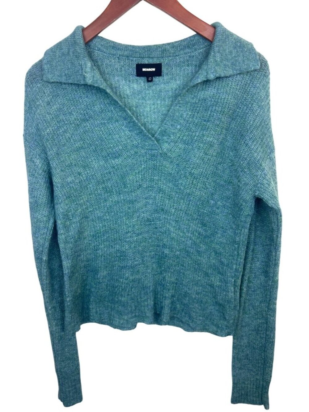 Monrow Mohair Knit Polo Sweater Women's M Blue Collared Quiet Luxury Soft